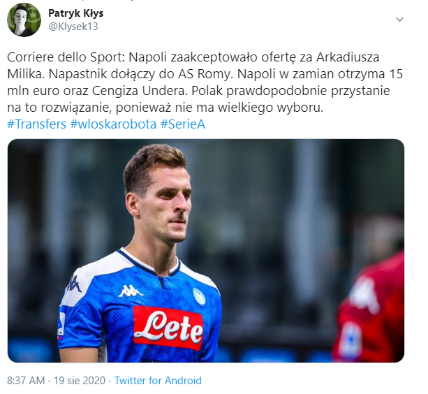 OFERTA ZA ARKA MILIKA ZAAKCEPTOWANA! Ale nie jest to oferta Juve